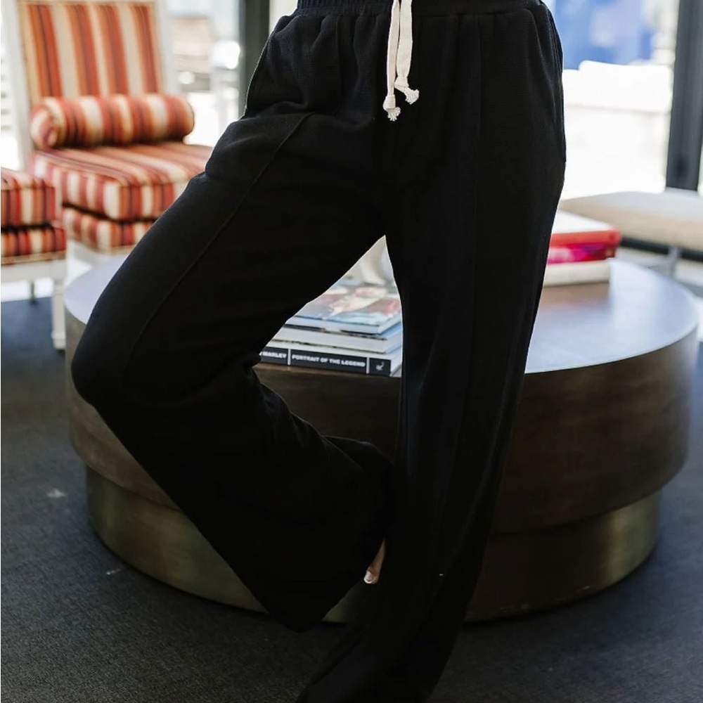AMPERSAND AVE Black Drawstring Wide Leg Pants